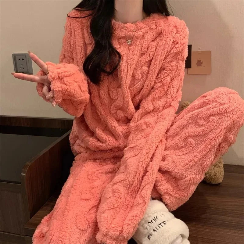 The Luxe Coral Velvet Pajama Set
