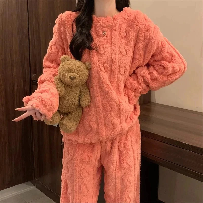 The Luxe Coral Velvet Pajama Set